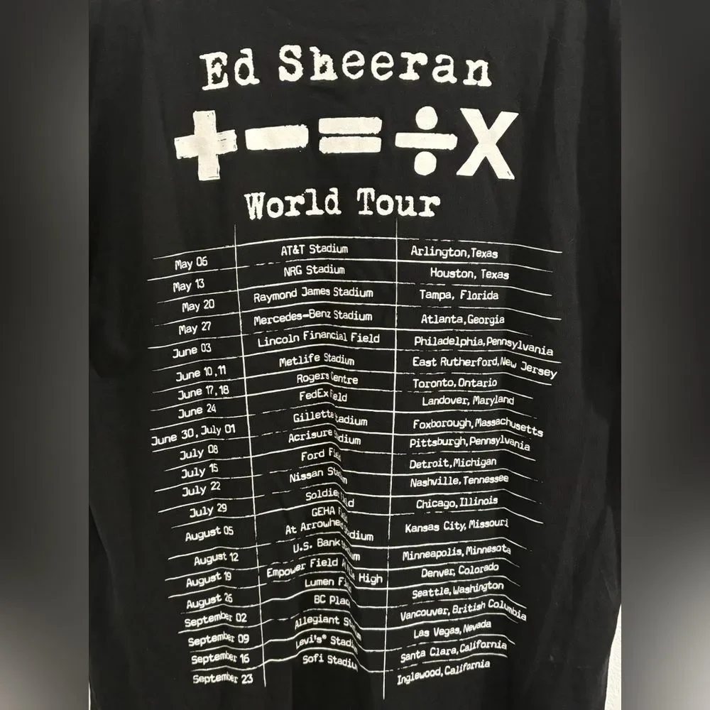 Ed Sheeran Black Graphic 2023  Tour T-Shirt - Picture 5 of 7
